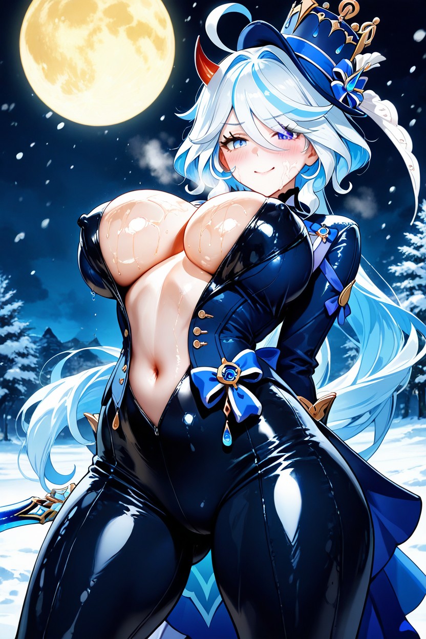 Curvy Body, Yellow Moon View, In Heat Hentai AI Porn