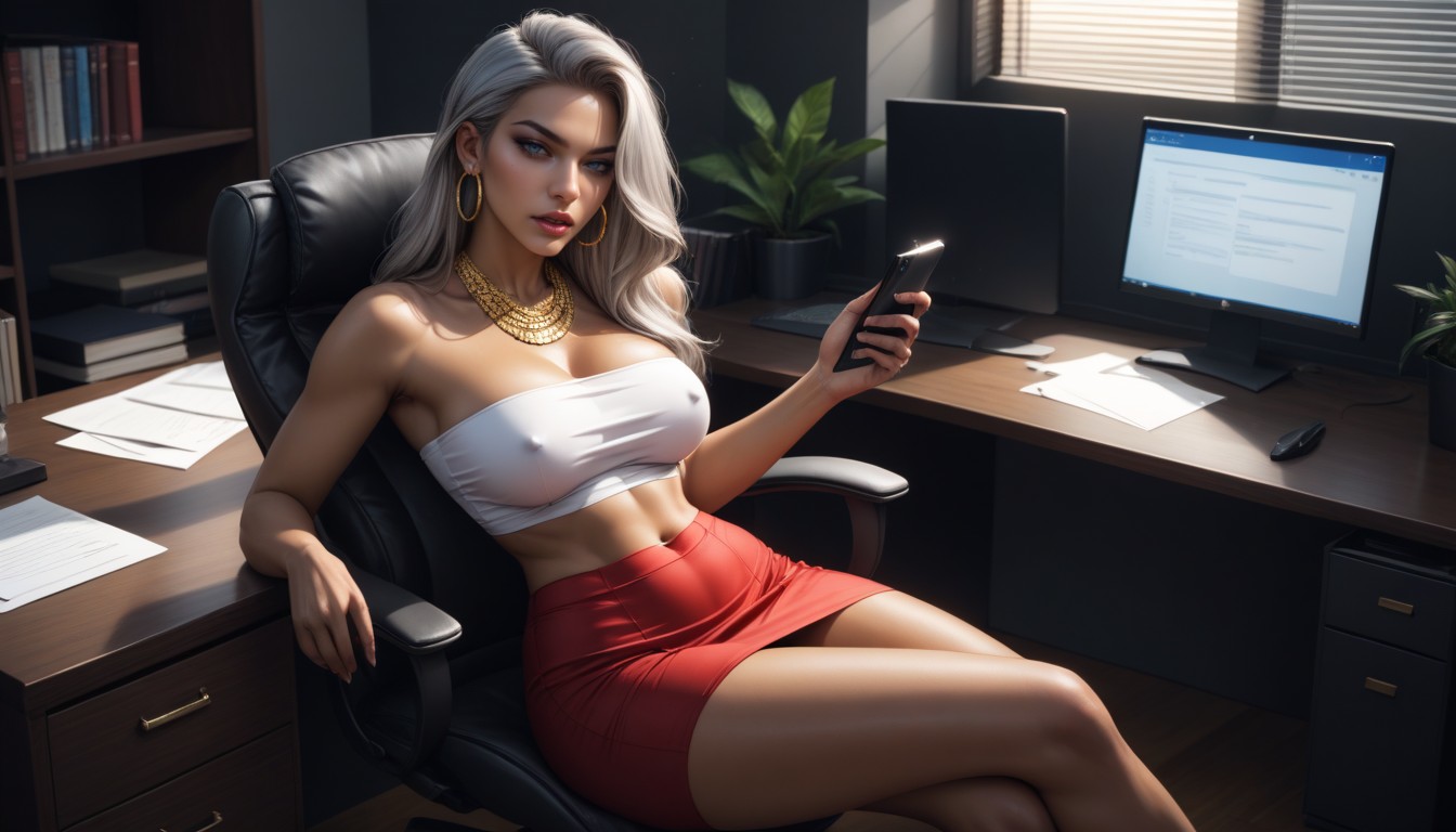 Night, Noir, Holding Phone Between Breast AI Porn