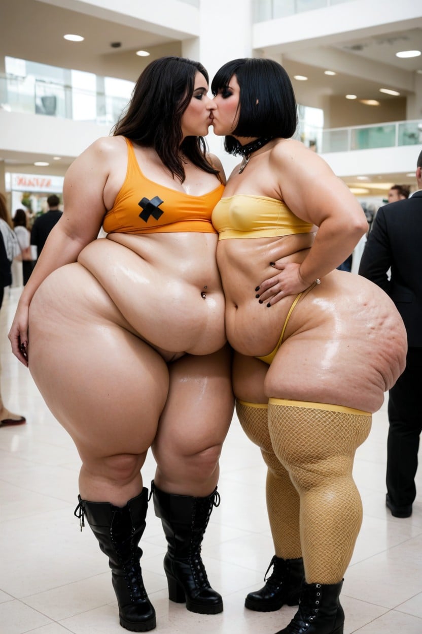 Impossibly Wide Hips And Thighs, Mall, Dynamic Pose BBW AI Porn