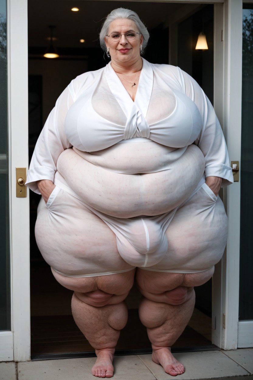 Gigantic Saggy Breast, Elderly Woman Glasses, Huge Round Thighs AI Porn