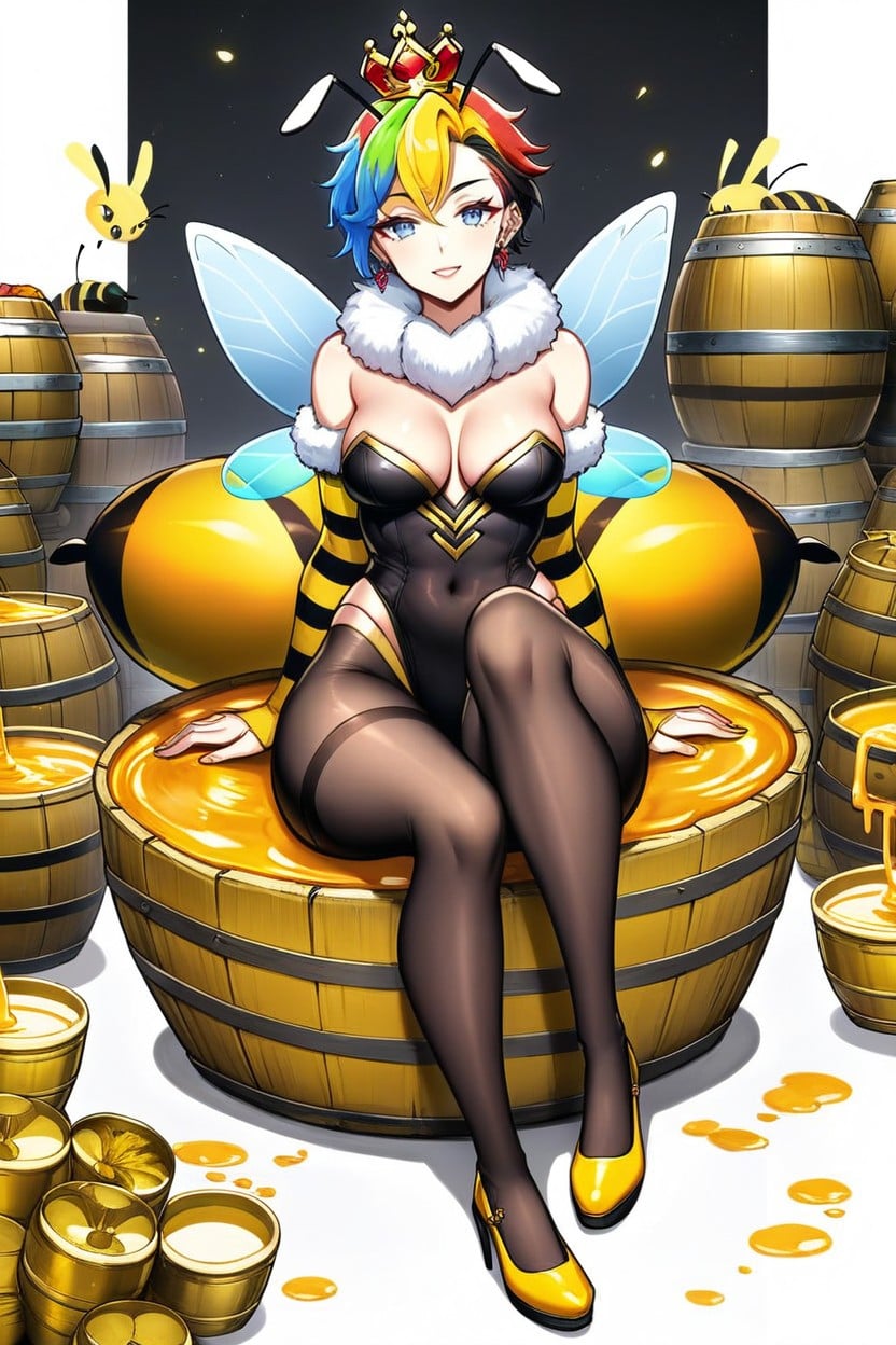 Woman With A Bee Abdomen, Bee Woman, Cleavage Showing AI Porn
