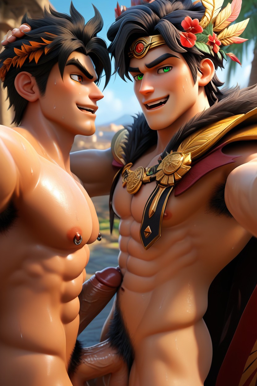 Orgasme, Side View, Oiled Skin Porno IA Gay