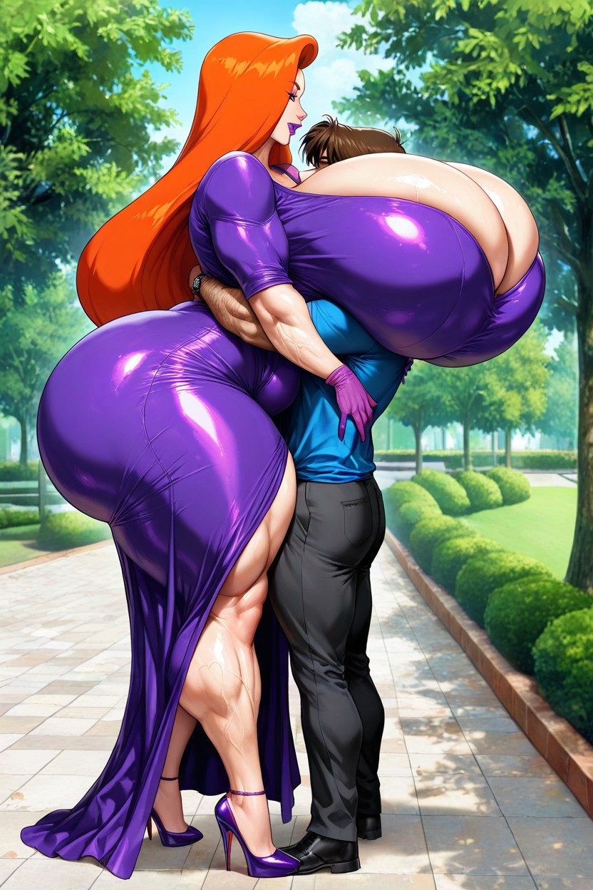 Looking At Him, The Man Is Wearing A Blue T-shirt, Prominent Breast Hentai AI Porn