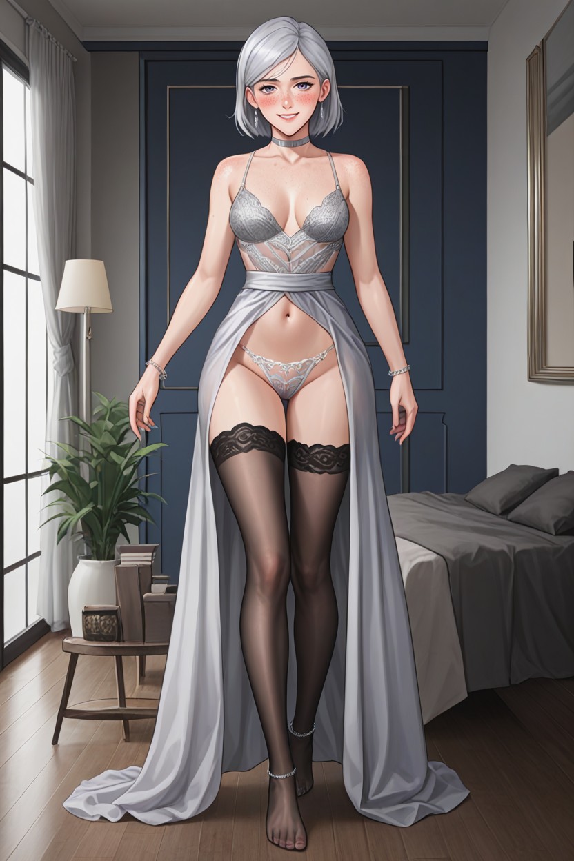 Silver Bracelet, Silver Lingerie, Standing AI Porn
