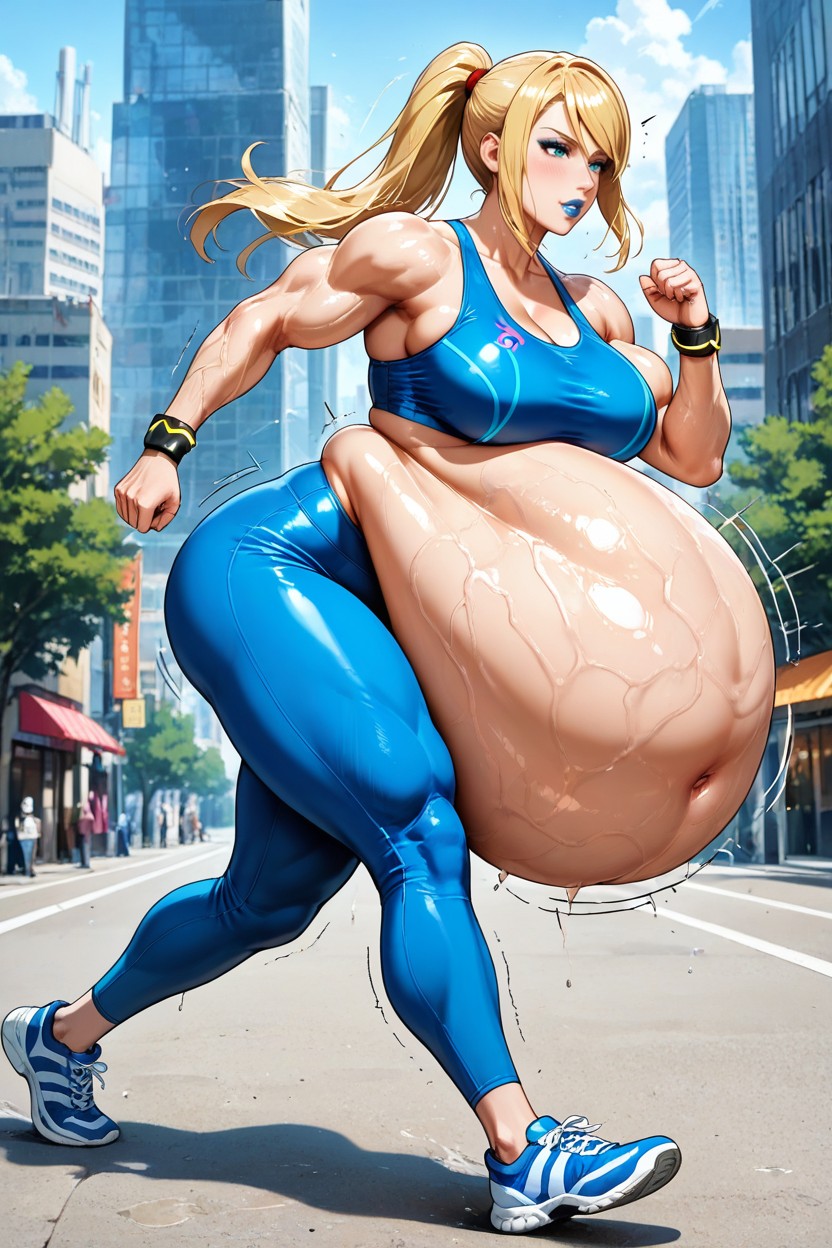 Medium Breast, Amazon Body, Samus With Gigantic Vore Belly AI Porn