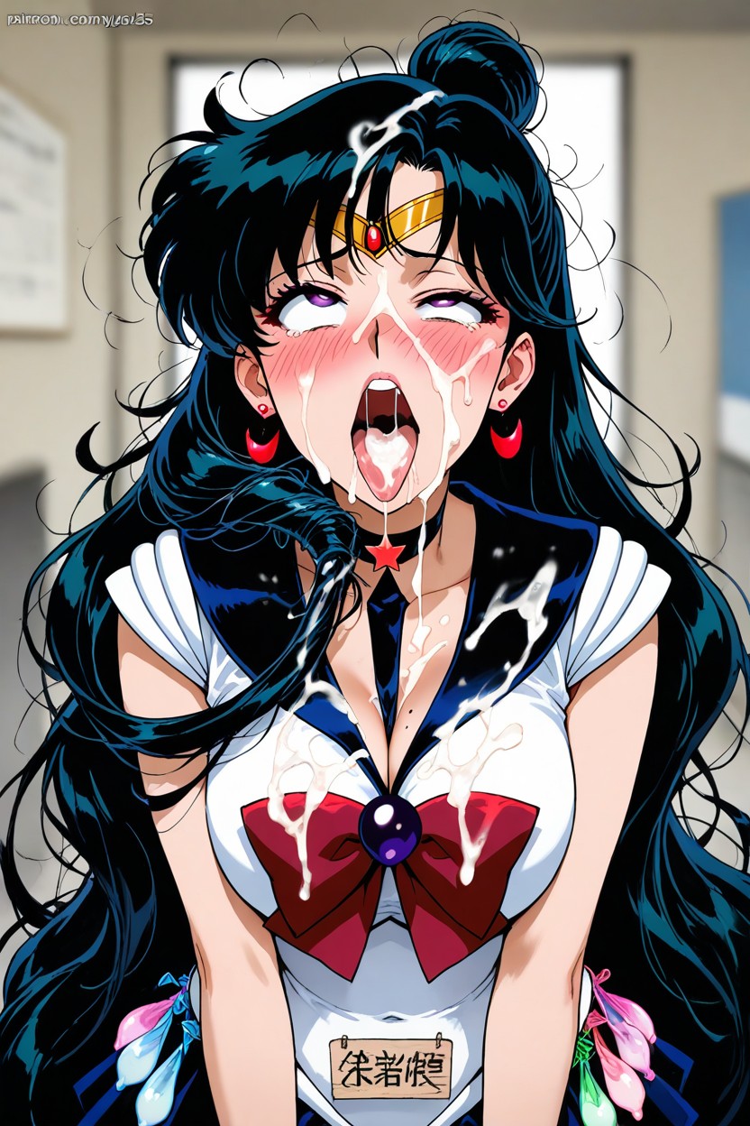 Very Messy Hair, Peace Sign Ahegao, Blurred Background AI Porn