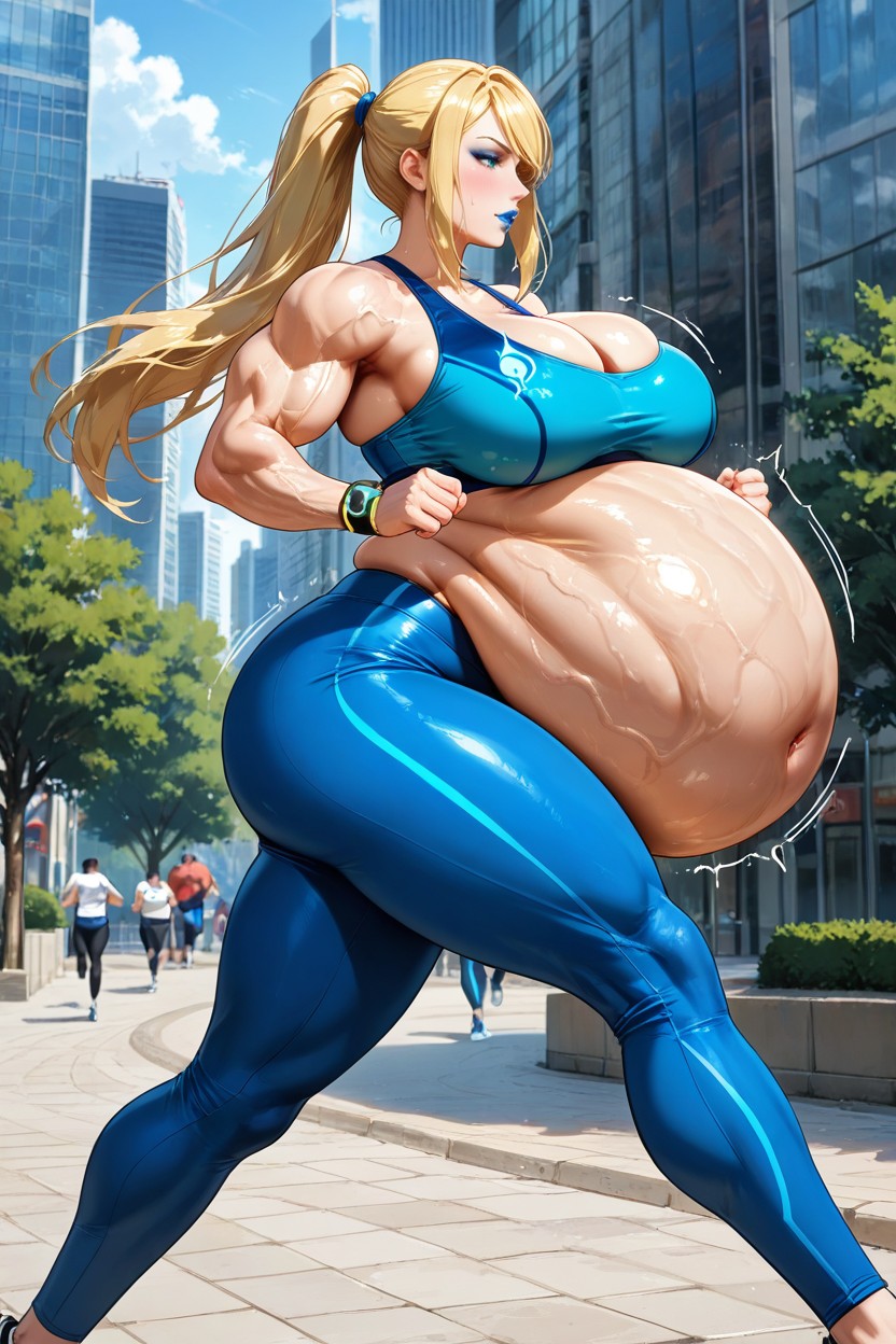 Running, Long Length, Wearing Blue Yoga Pants AI Porn
