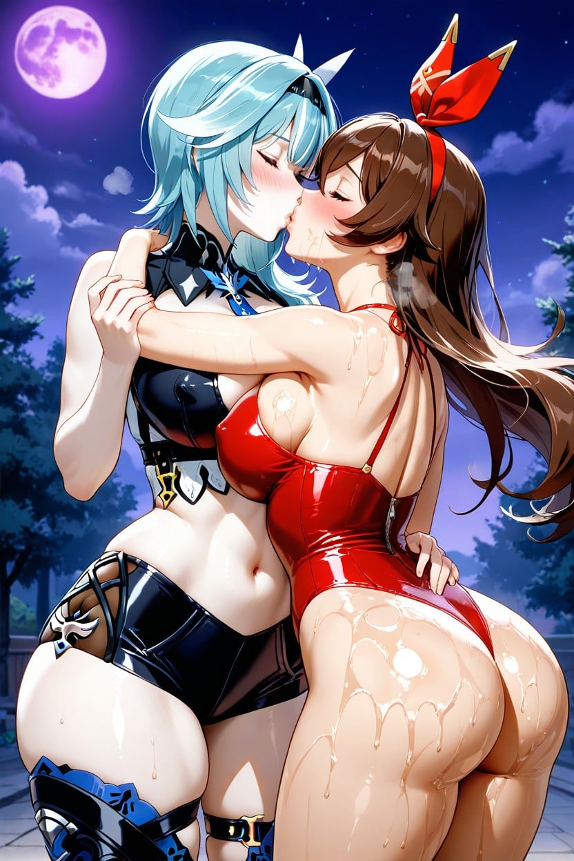 Night, Lesbian Kissing, Back Arching Hentai AI Porn