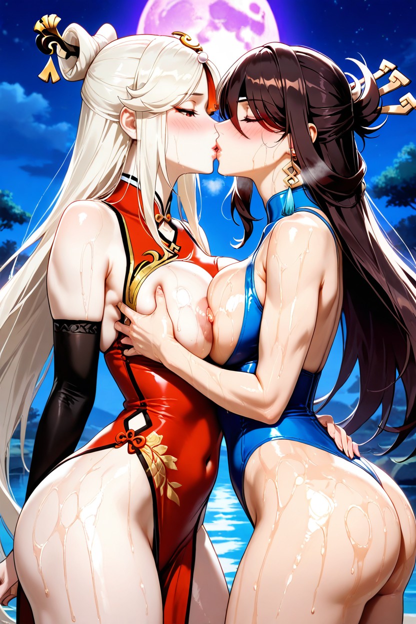 Duo Women, Large Round Ass, Back Arching Hentai AI Porn