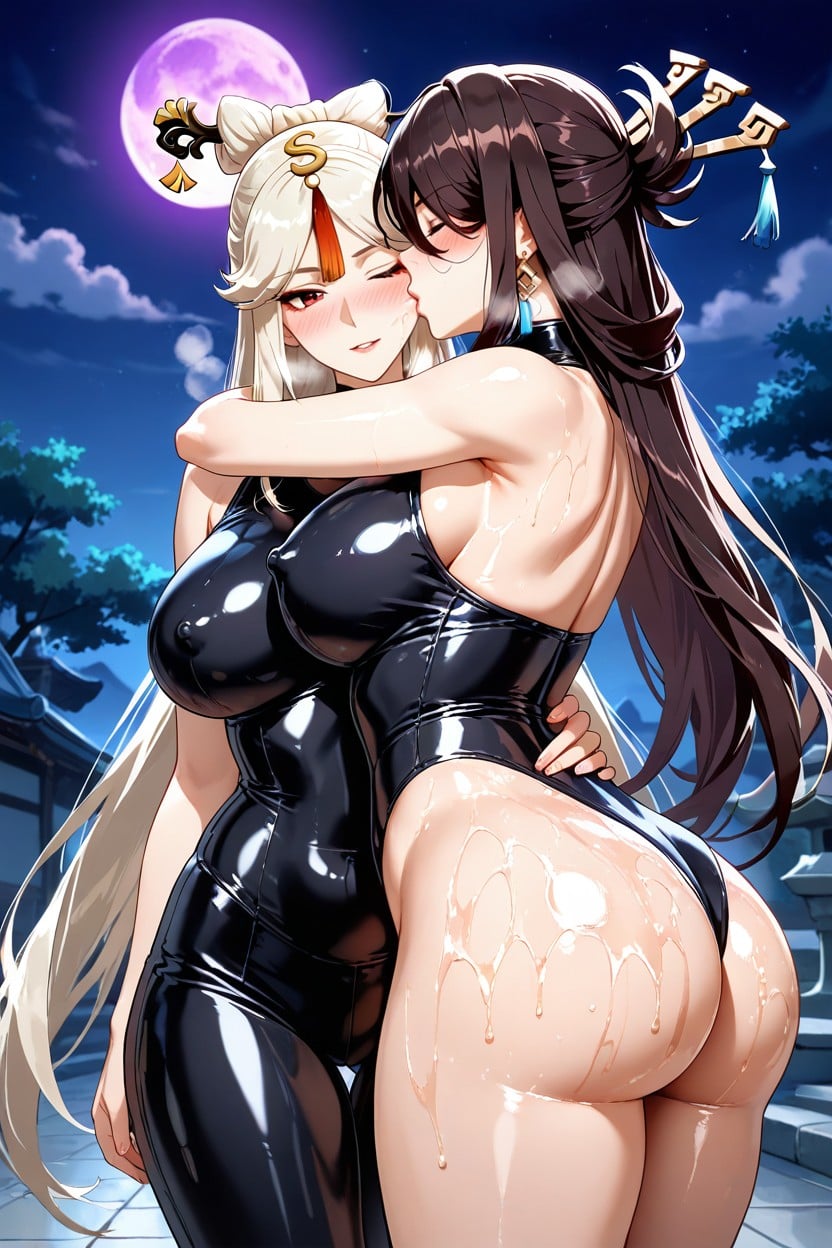 Lesbian Kissing, Beidou, Stunning Woman Hentai AI Porn