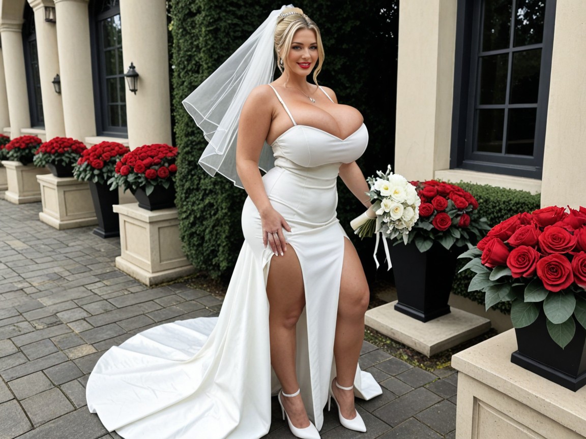 No Men In Pictures, Red Lipstick, Wedding Dress AI Porn