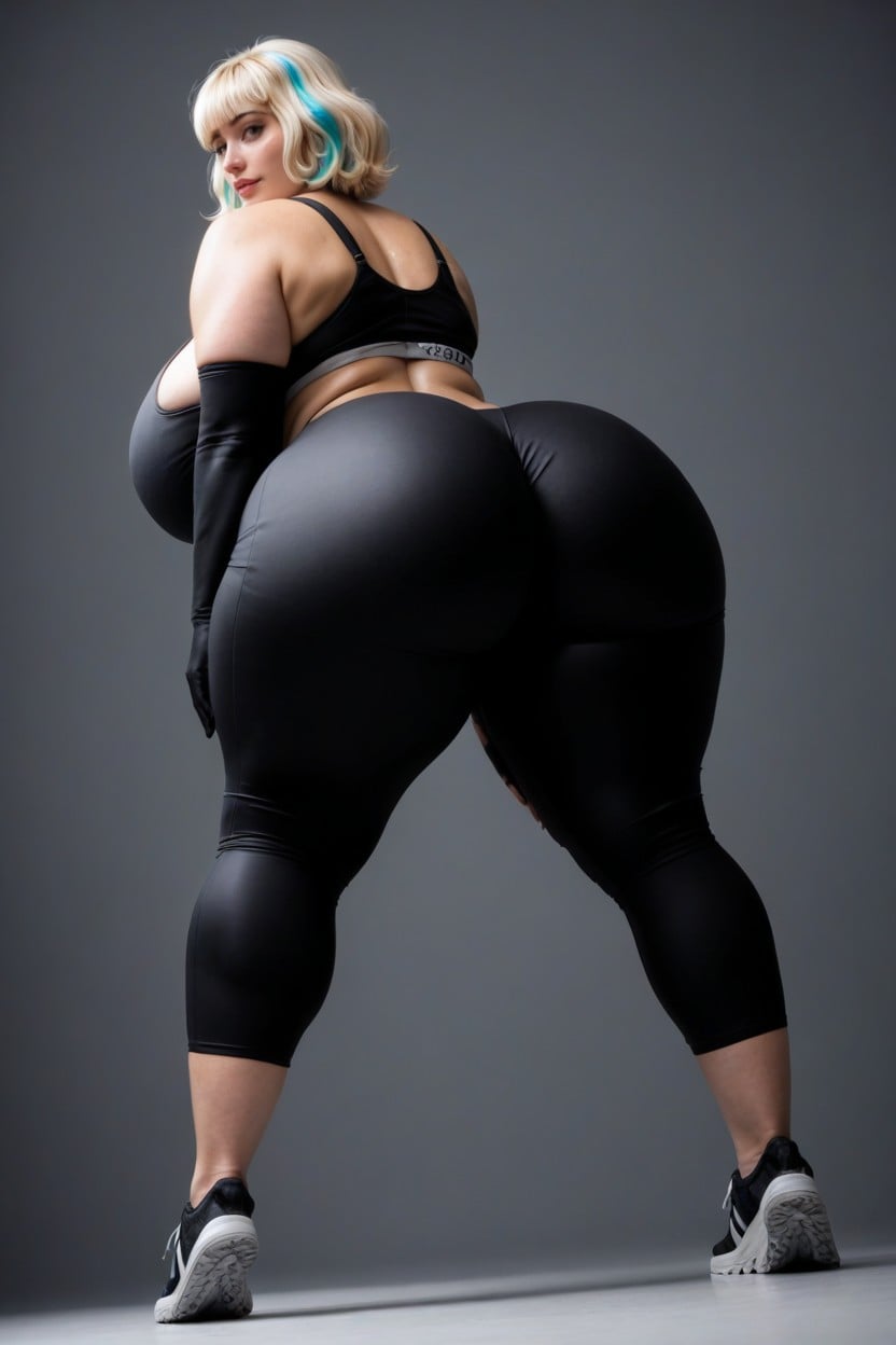 Hyper Breasts Expansion, Simple Dark Grey Background Setting, Wide Hips AI Porn
