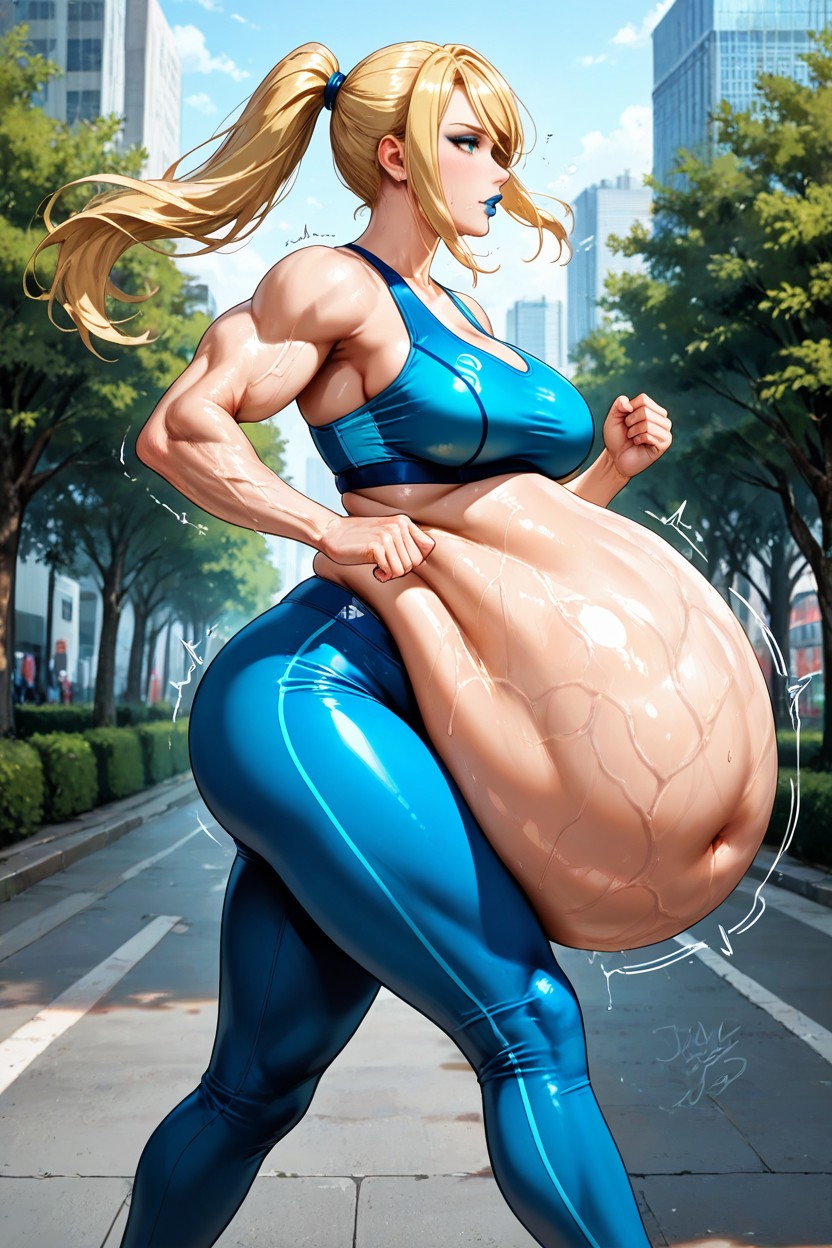 Jiggling Breasts, Blonde Hair, Amazon Body AI Porn