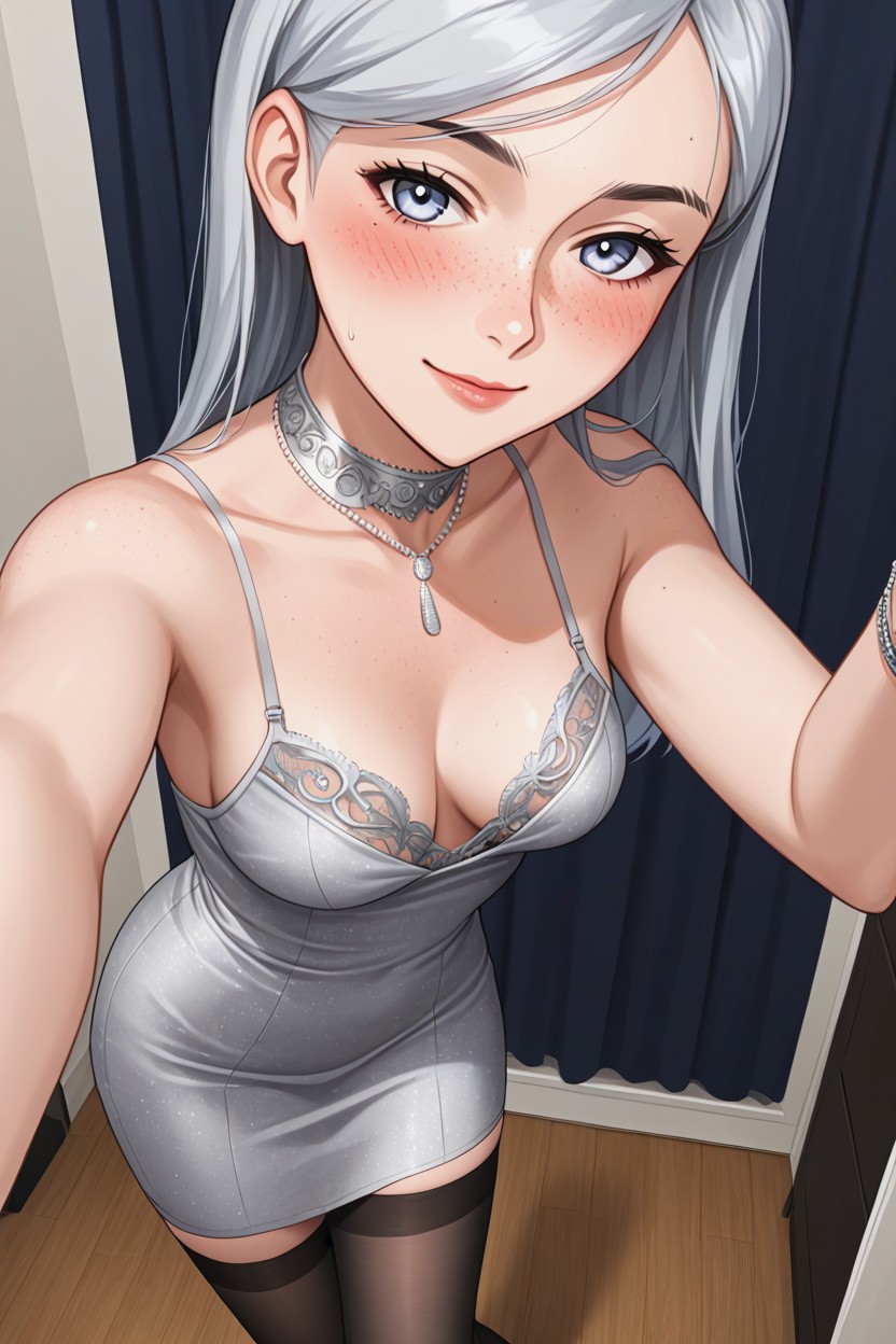 Small Ass, Silver Lingerie, Skinny AI Porn