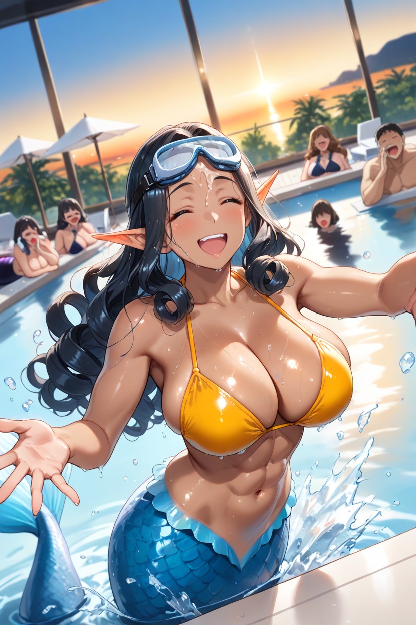 Luxury Resort Swimming Pool, Splashing Water, 25+ Hentai AI Porn