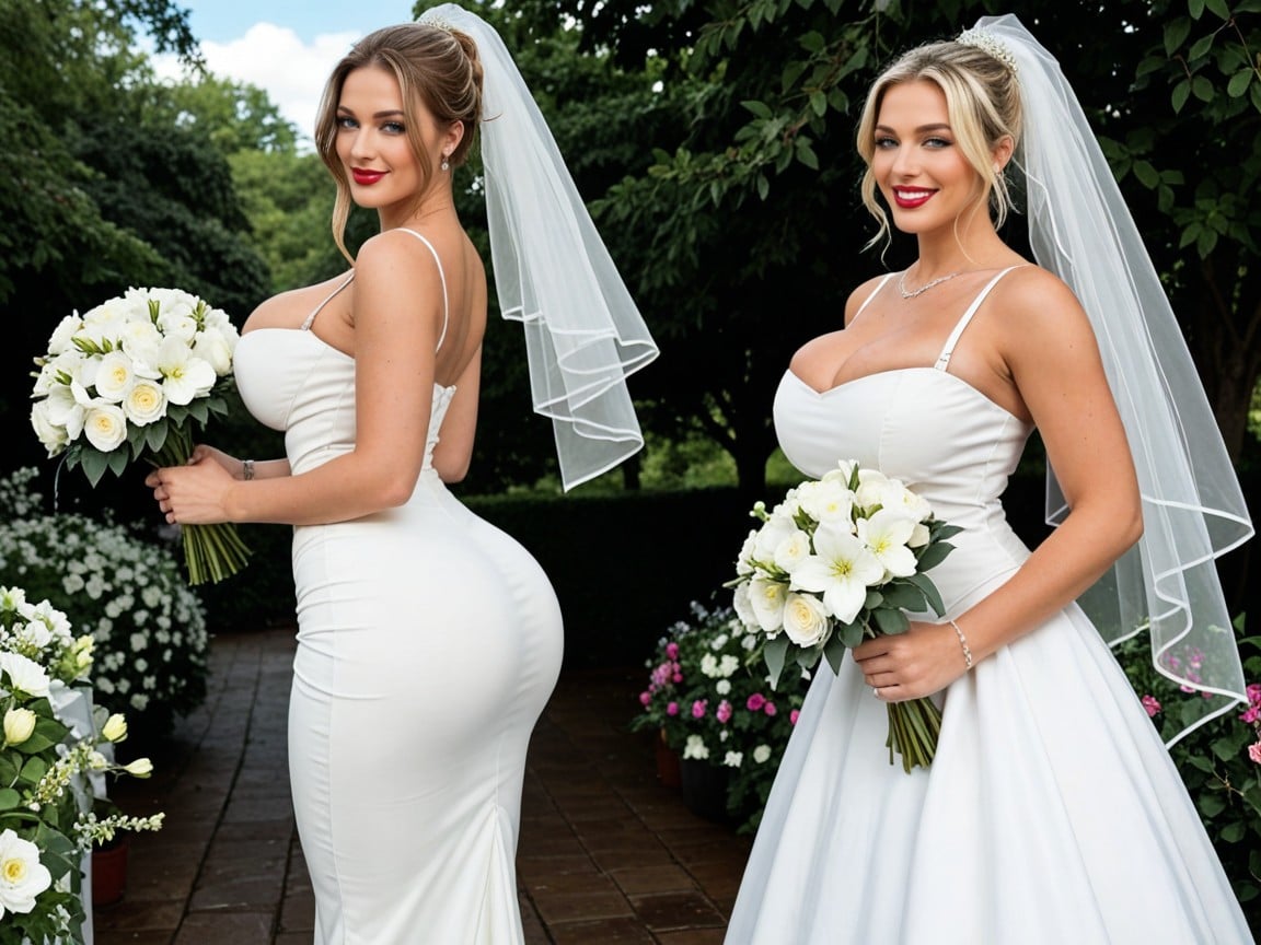 Incredibly Unimaginably Oversized Massive Round Breasts, Bride Standing By Wedding Alter, Standing AI Porn