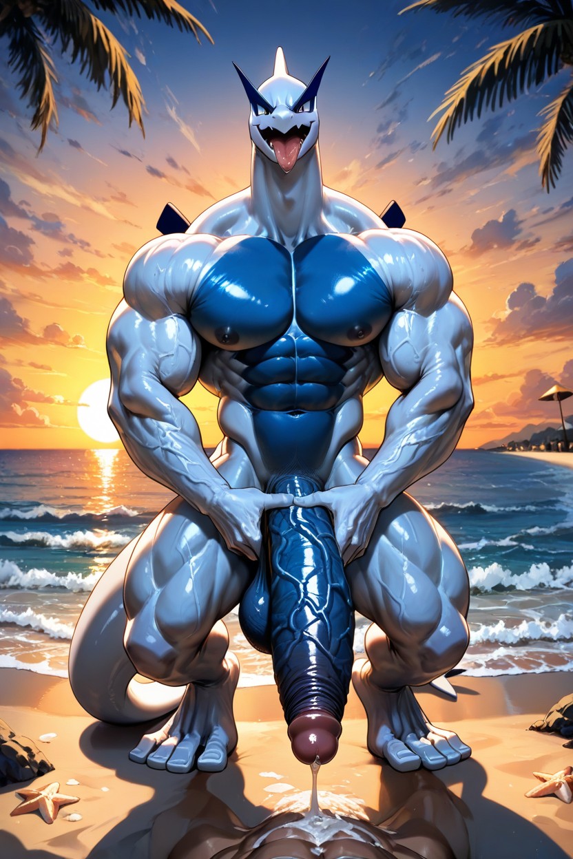 Hyper Penis, Tongue Out, Beach Hentai AI Porn