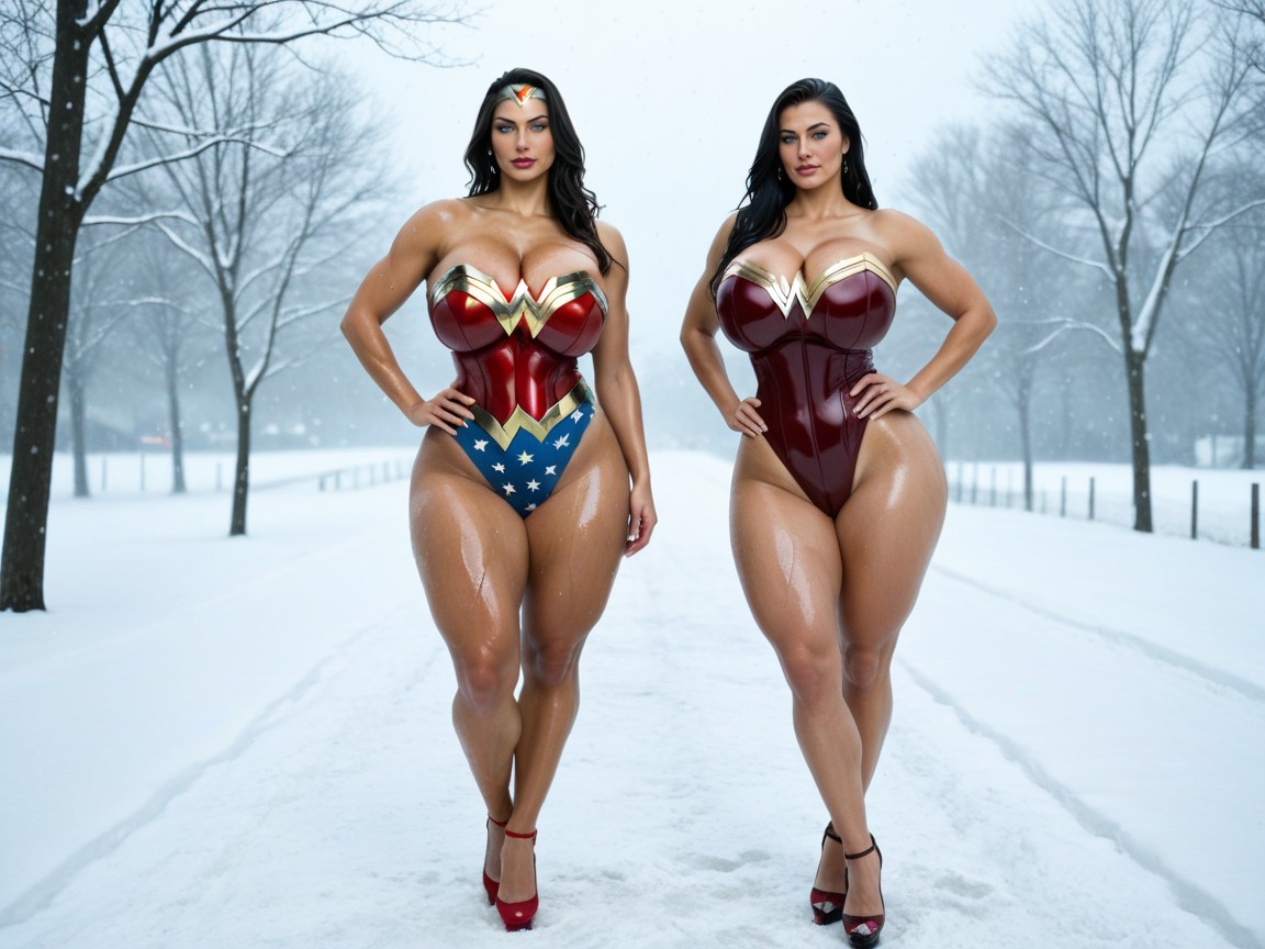 Legs Together, Overspilling Breasts, Oiled Skin AI Porn