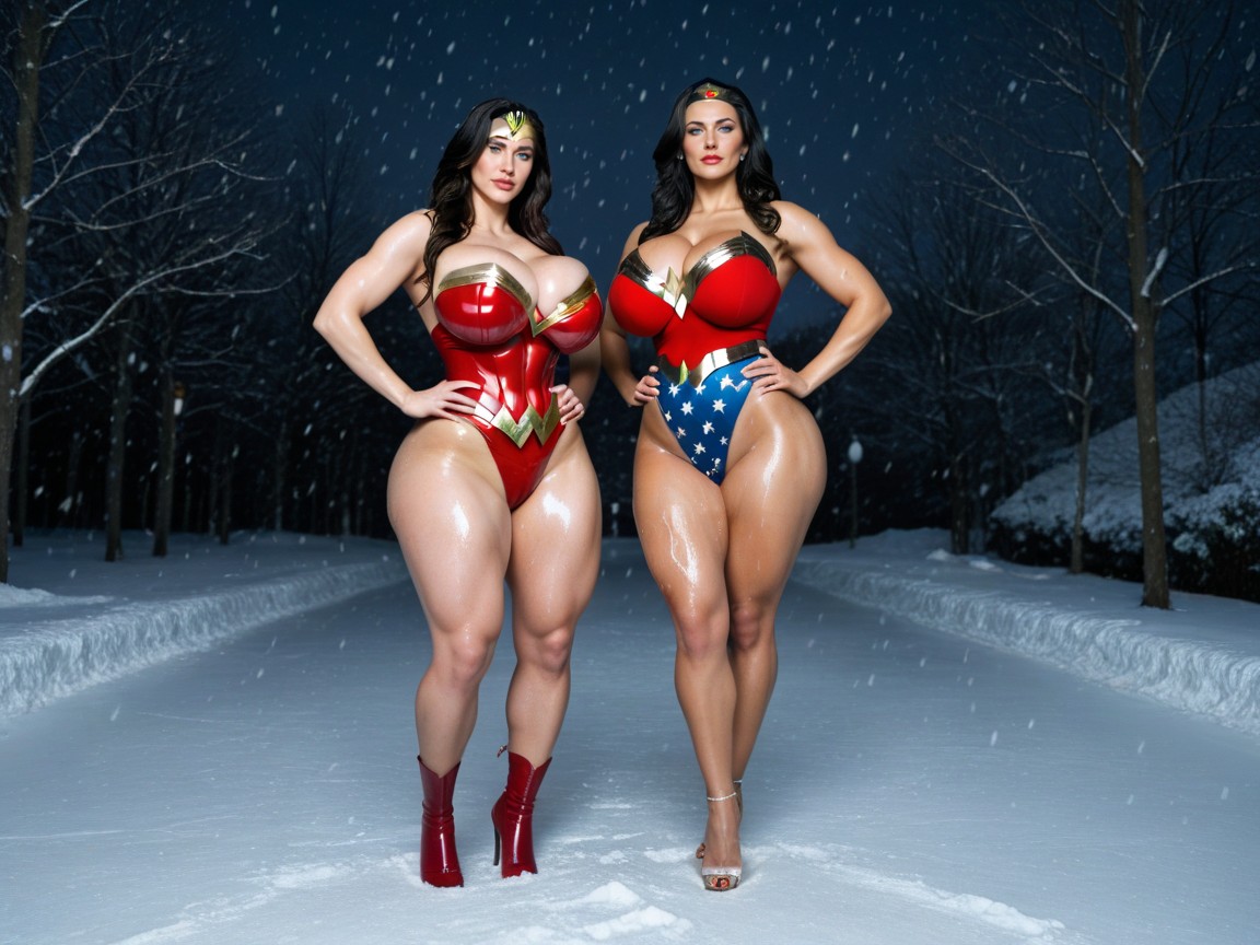 Extremely Large Ass, Black Hair, Snowing AI Porn
