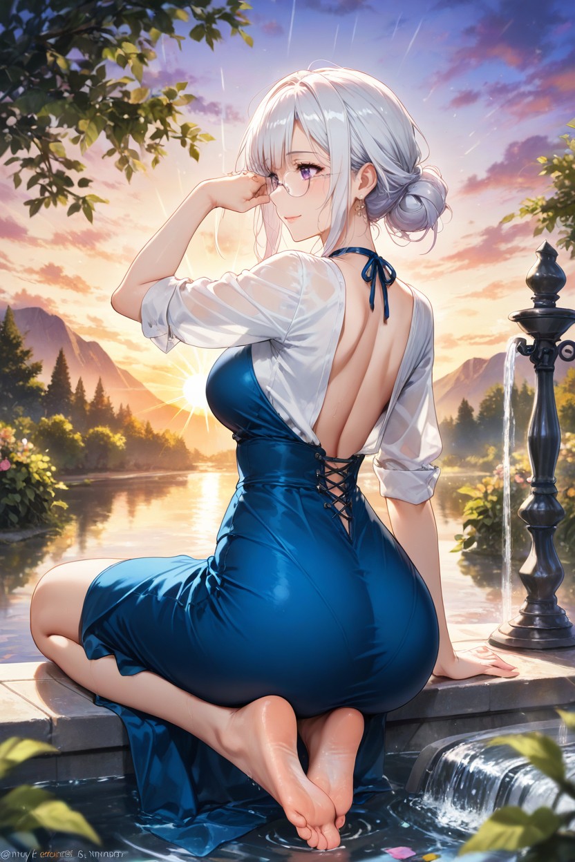 Wrought Iron Fencing With Ivy Growth, Soft Smile, Sun Rays Hentai AI Porn