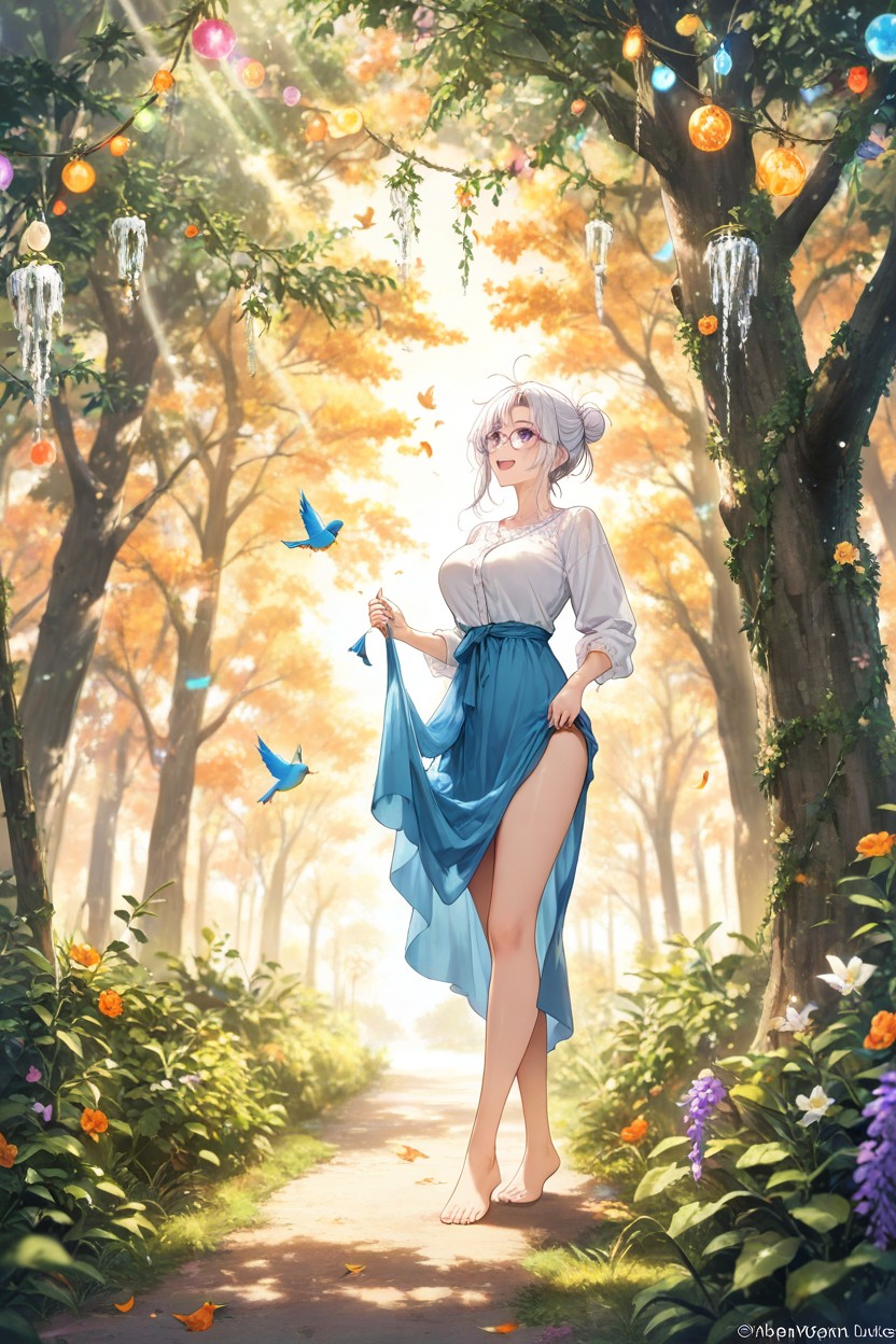 Smooth Dirt Path, She Is Barefoot, Purple Eyes Hentai AI Porn