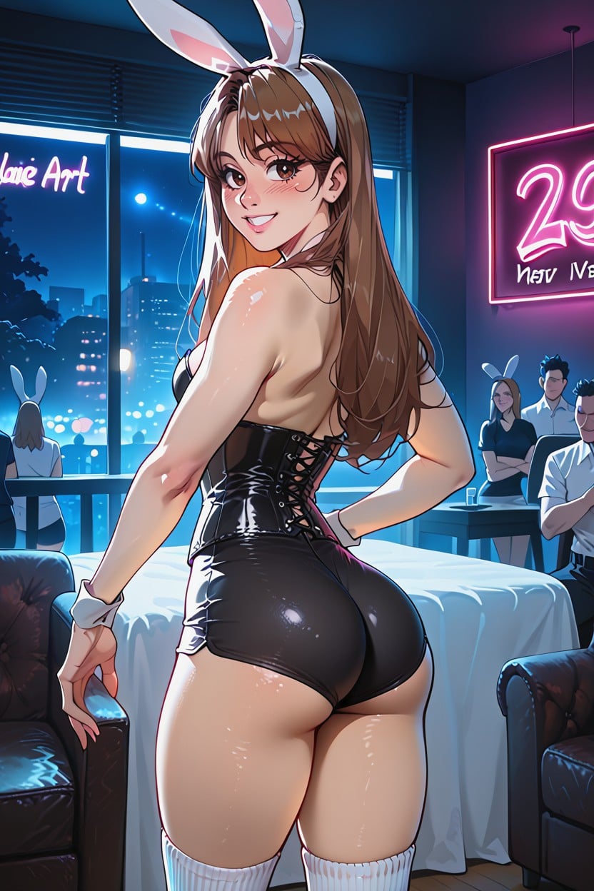 Smiling, Korean And White, Neon Lights Hentai AI Porn