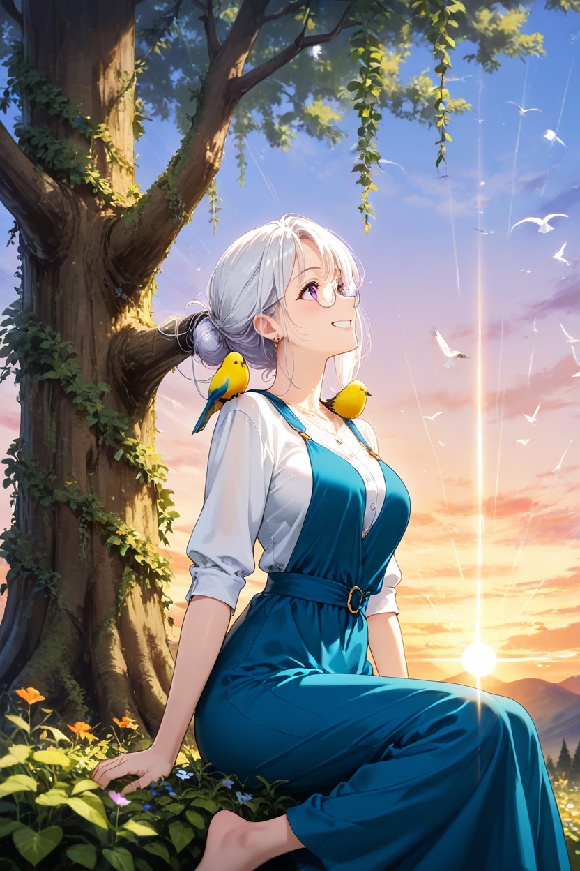 She Is Barefoot, Smooth Dirt Path, She Is Wearing Round Glasses Hentai AI Porn
