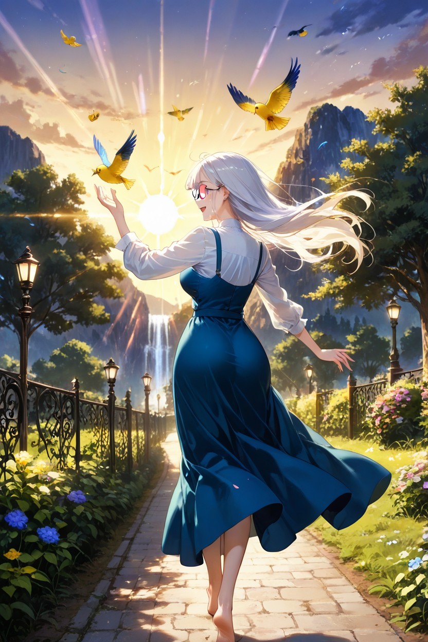 Waterfalls And Mountains In The Distance, Chase Scene, The Garden Is Overgrown With Lush Plants Hentai AI Porn