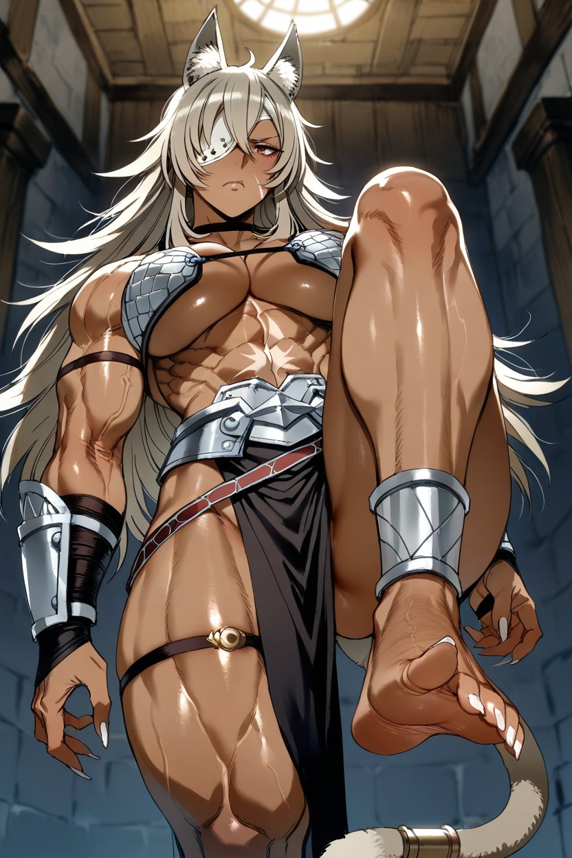 Bust Focus, Feet Soles Showing, Ultra Muscular Arms Hentai AI Porn
