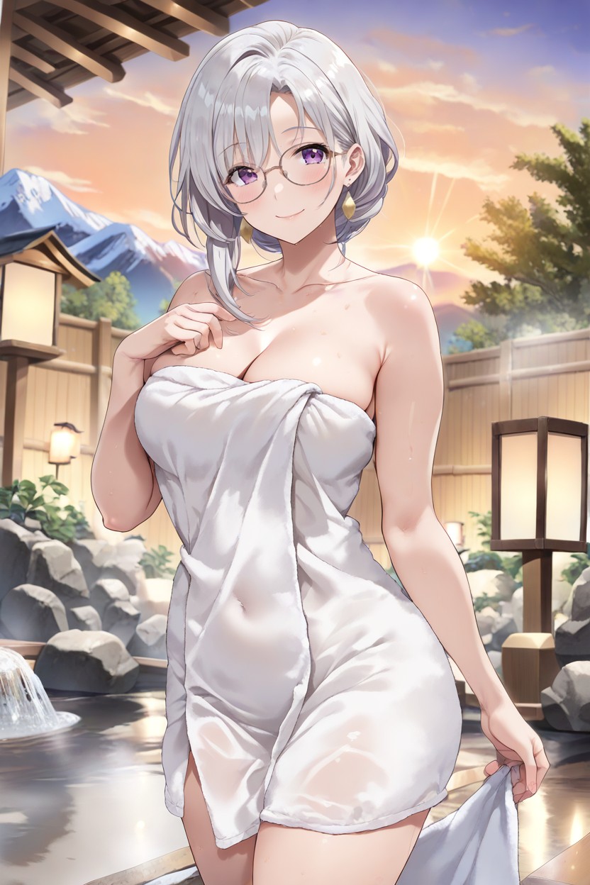 Soft Smile, Very Large Hot Spring, Purple Eyes Hentai AI Porn