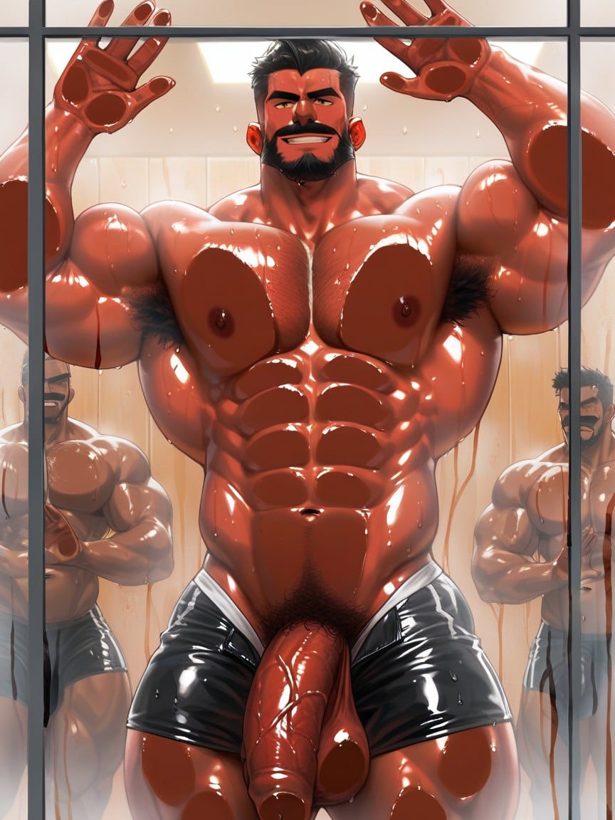 Clone Of Him Looking And Doing The Same Ad Him, Thick Black Chest Hair, Oiled Skin AI Gay Porn