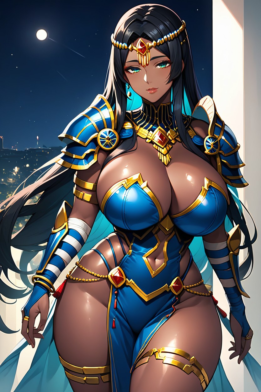 Blue Armor, Seductive Smile, From Side AI Porn