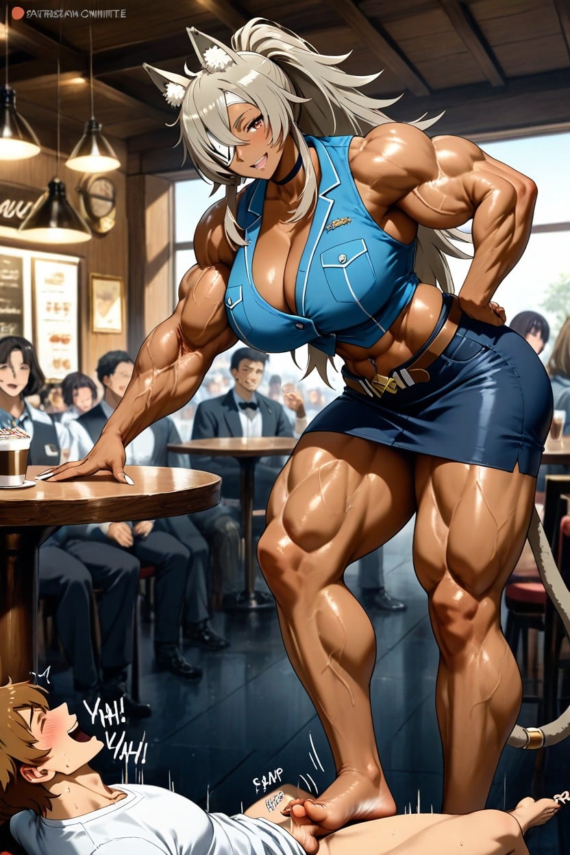 Flexing One Arm, Males Watching Female, Ghislaine Hentai AI Porn