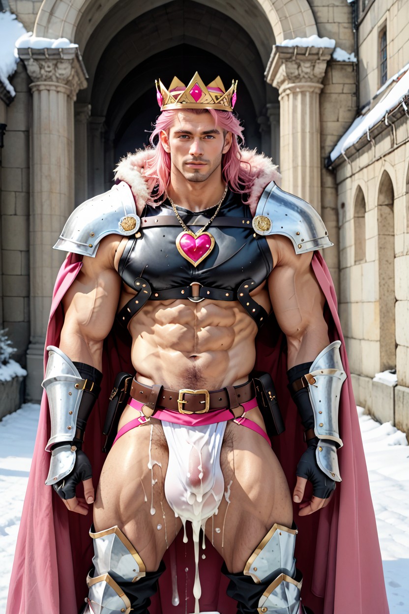 Masculine Face, Well Defined Legs, Pink Cloak AI Gay Porn