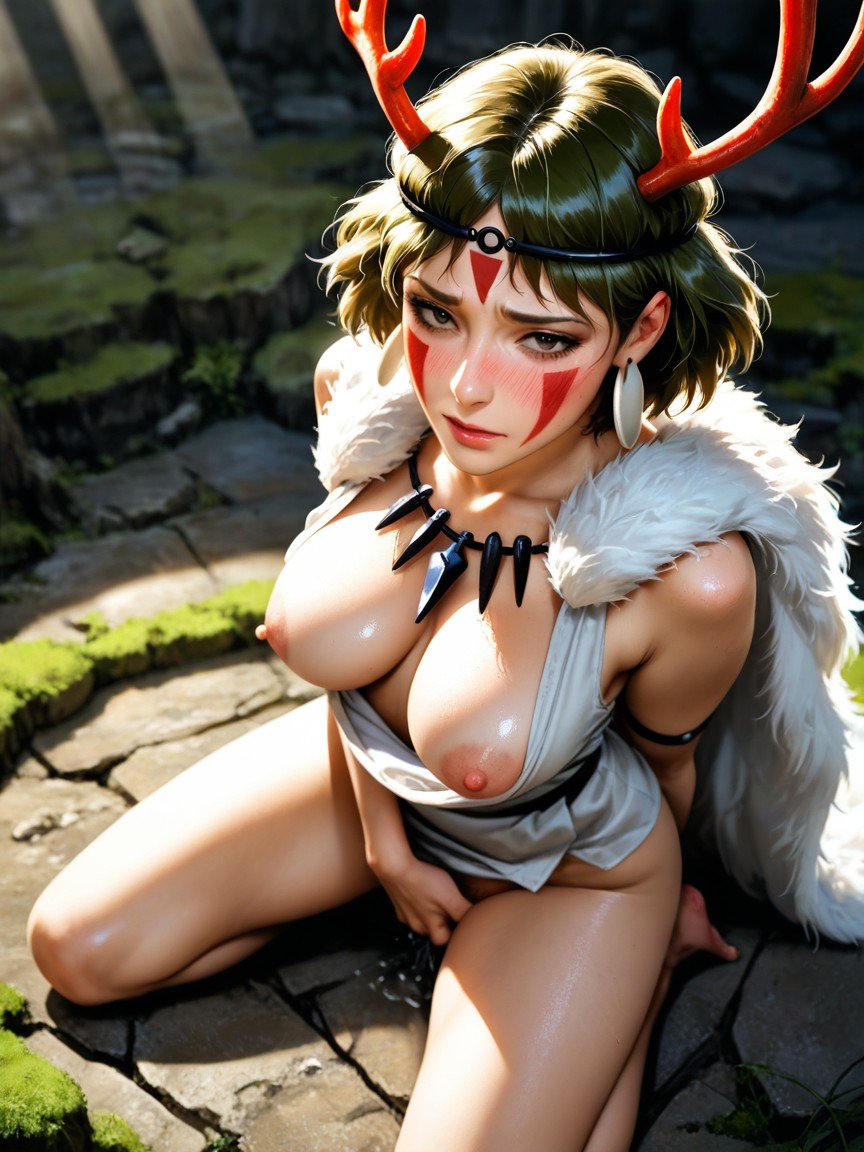 Princess Mononoke, Arms Back, Fingering Hentai AI Porn