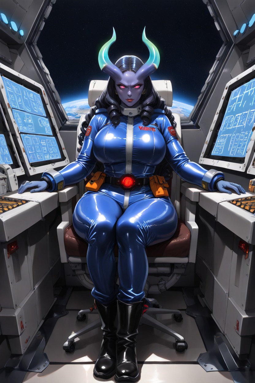 Spaceship Control Room, High Boots, Intense Gaze Hentai IA
