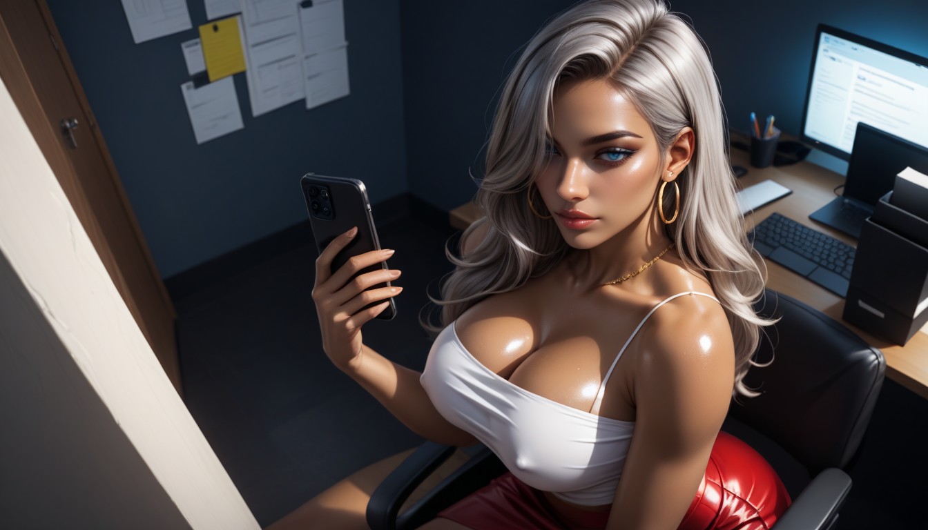 Defined Body, Red Skirt, Ash Hair AI Porn