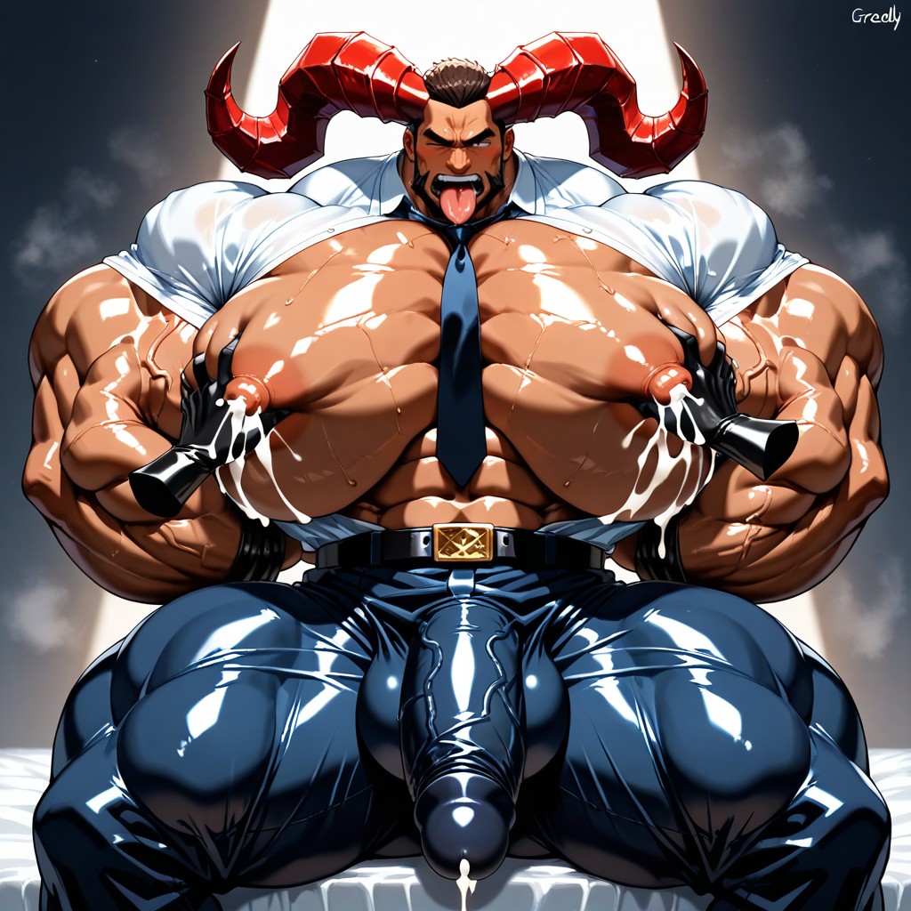 Huge Arms, White Button Up Shirt, Red Devil Laying Back AI同性恋黄片
