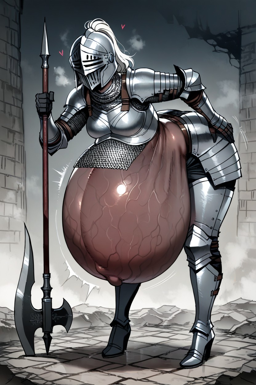 Armor Helmet, Stomach Bigger Than Her, Enormous Belly Hentai IA