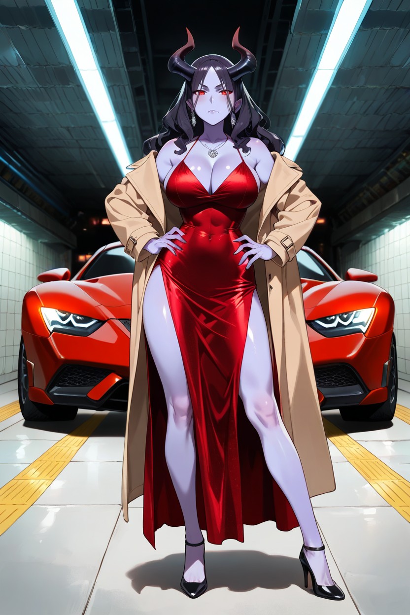 Long Elegant Brown Coat, Full Body Shot, Sultry Expression Hentai IA