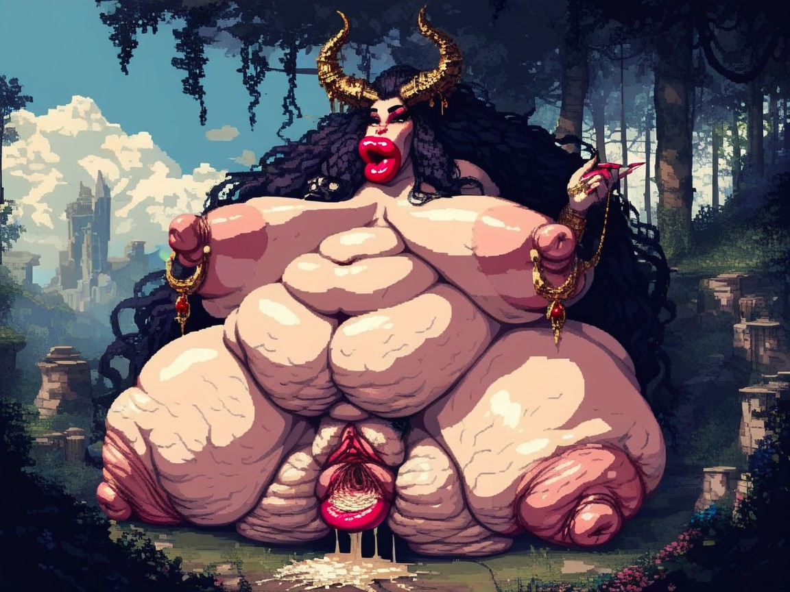 Morbidly Saggy Huge Belly, Huge Vagina Lips, Horns AI Porn
