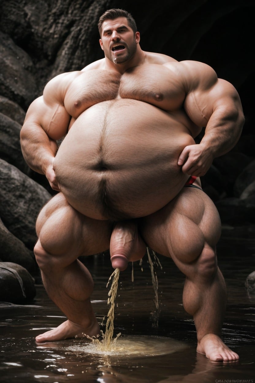 Chubby Man Being Fucked In The Ass While Pissing Himself, Jockstrap, 18+ Porno IA Gay