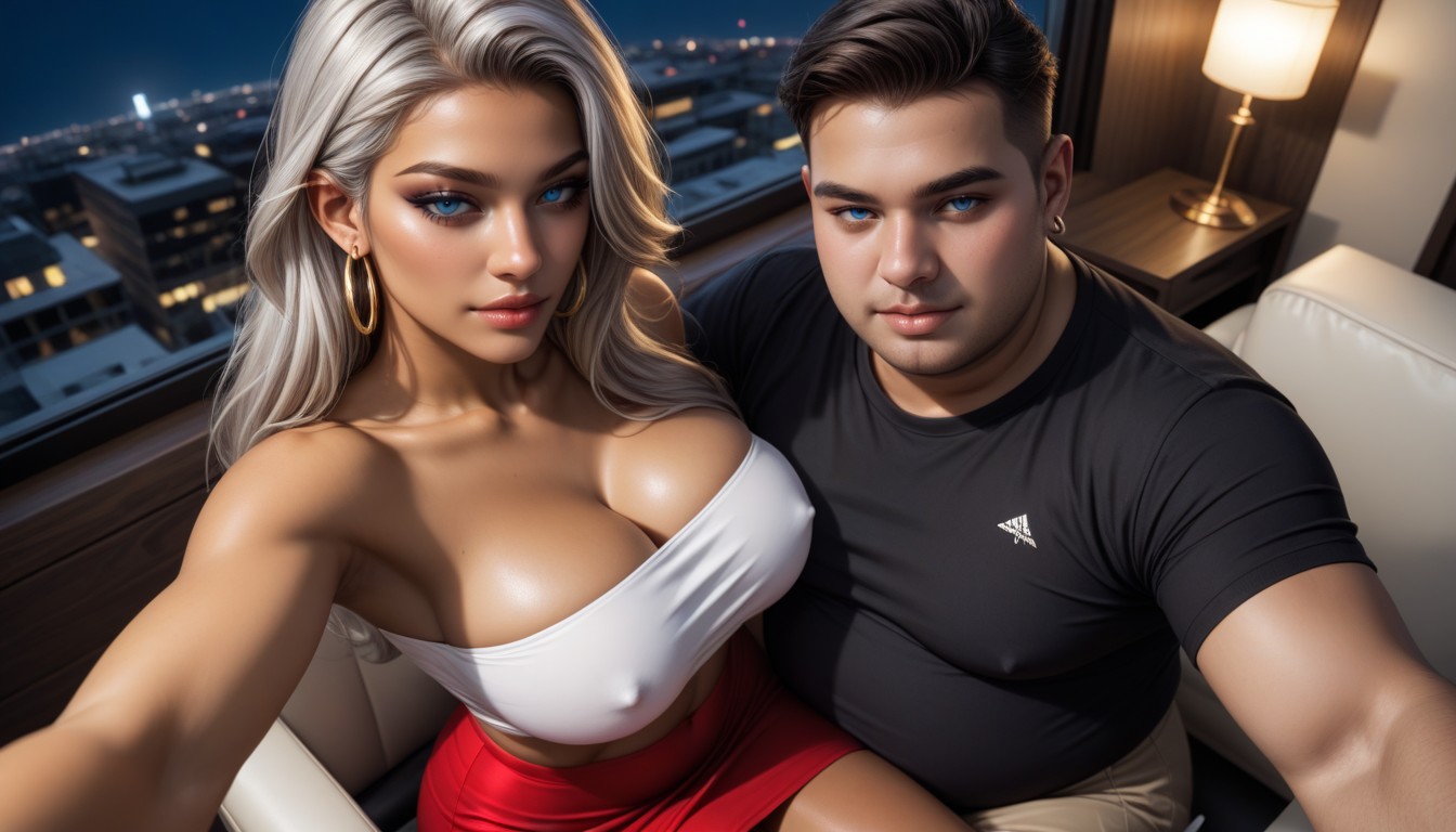 White Tube Top, Blue Eyes, Grabbing Breast AI Porn