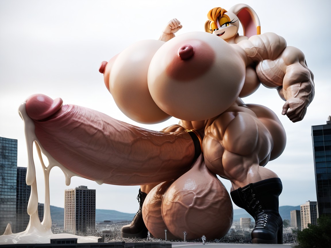 Knee Lengh Boots, Platform High Heel Boots, Gigantic Hyper Sagging Testicles Porno IA Furry