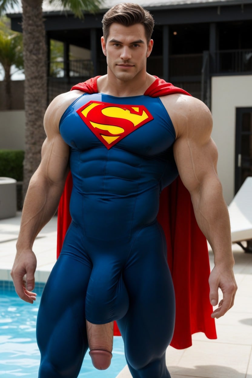 25+, Muscular, Tight Clothing Covering Gigantic Veiny Hyper Penis Outline Hanging Down To His Ankles AI Gay Porn