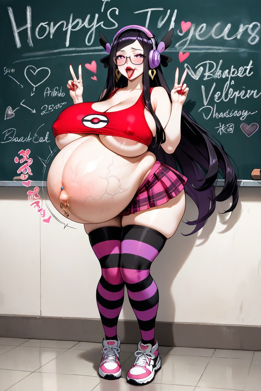 Black Hair, Long Legs, Double Peace Sign Hentai AI Porn