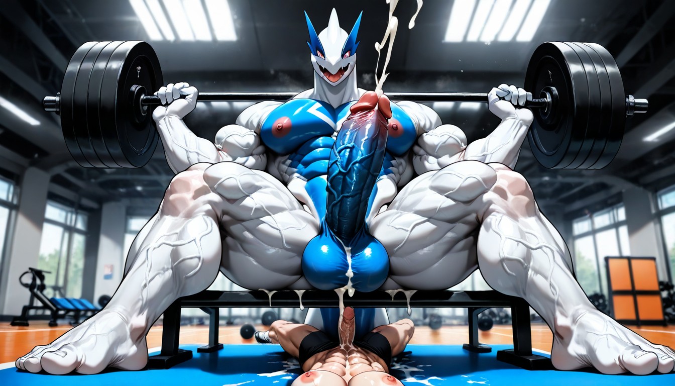 Laying Down On Weight Bench, Big Veins, Gym Hentai AI Porn