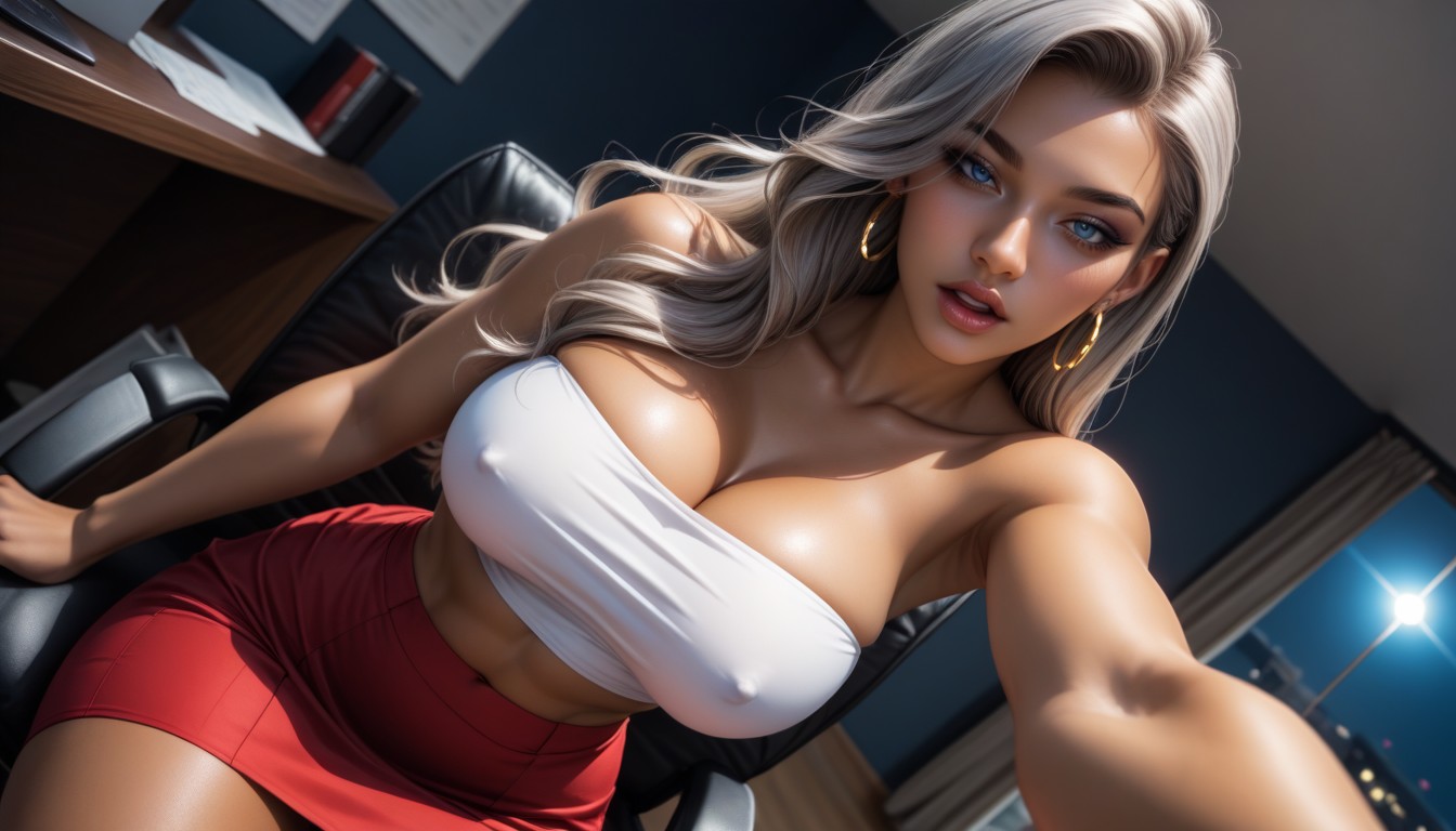 Skirt Hitched Up Legs, Latina, Office AI Porn