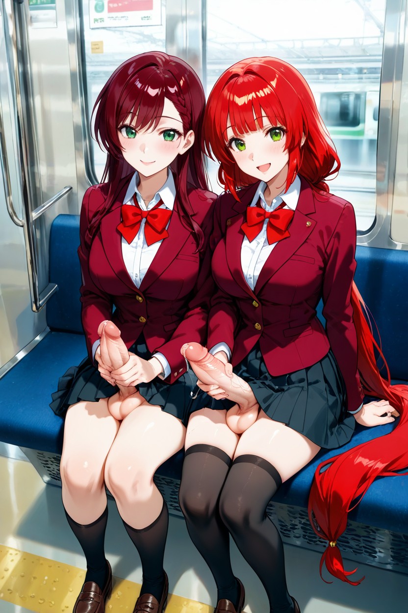 They Wearing Dark Red Blazer Jacket, Detailed, Pretty Idol Face Hentai AI Porn