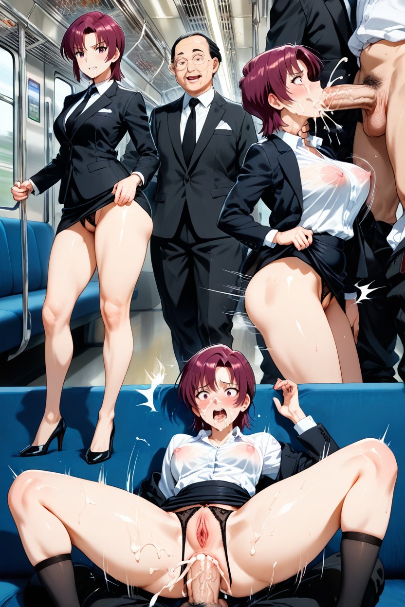 Chaotically Shaped And Exploded And Jagged Panels, Crowded Public Train Background, Erect Nipples Hentai AI Porn